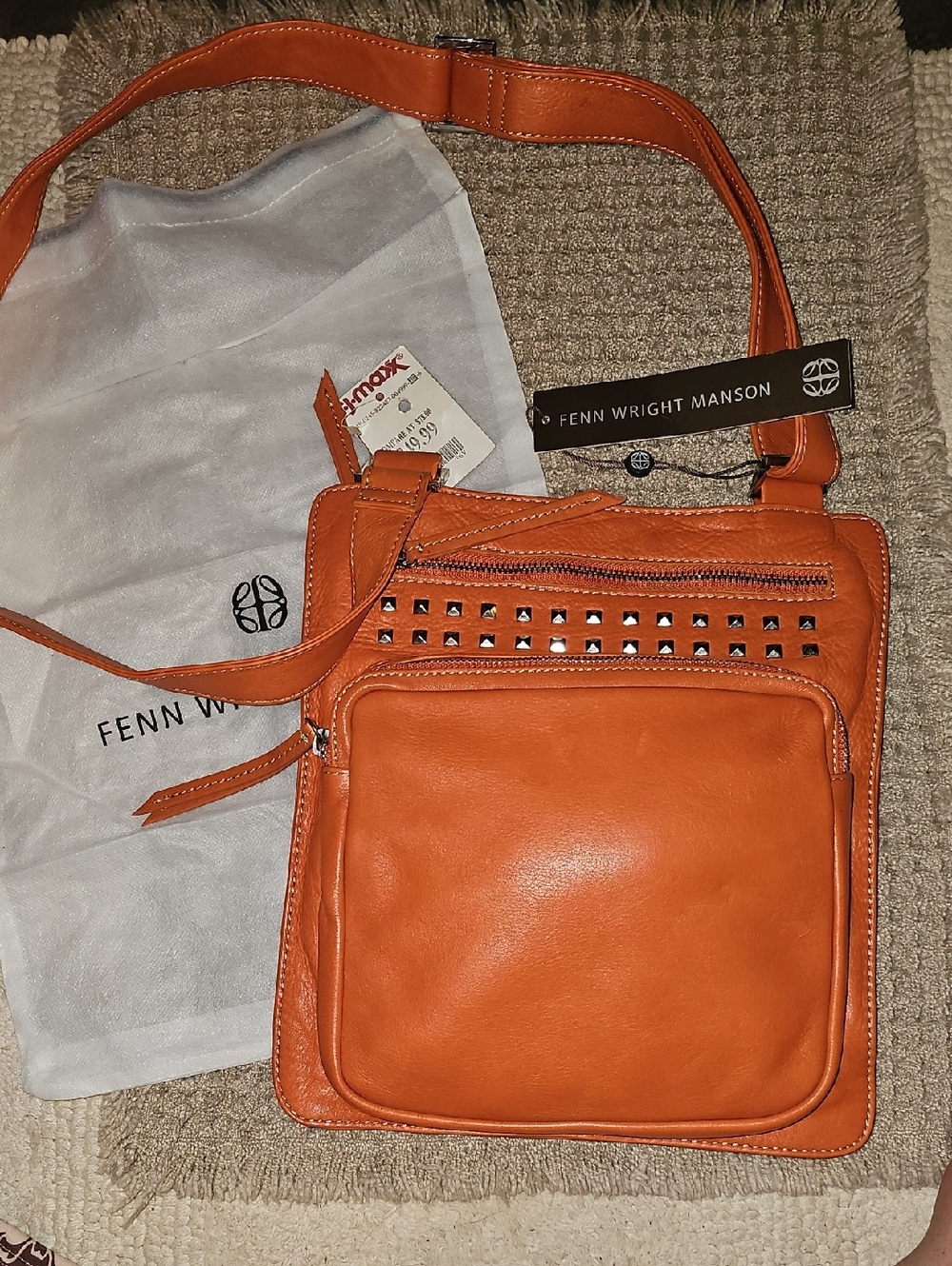 Fenn Wright Manson Orange Leather Studded Crossbody